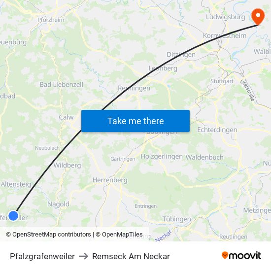 Pfalzgrafenweiler to Remseck Am Neckar map