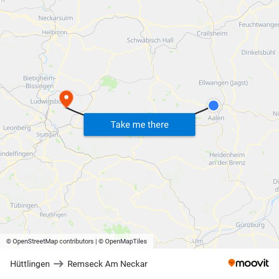 Hüttlingen to Remseck Am Neckar map