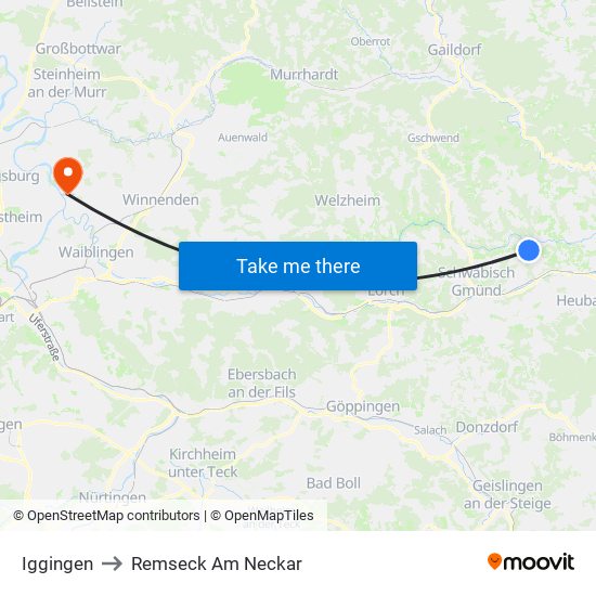 Iggingen to Remseck Am Neckar map