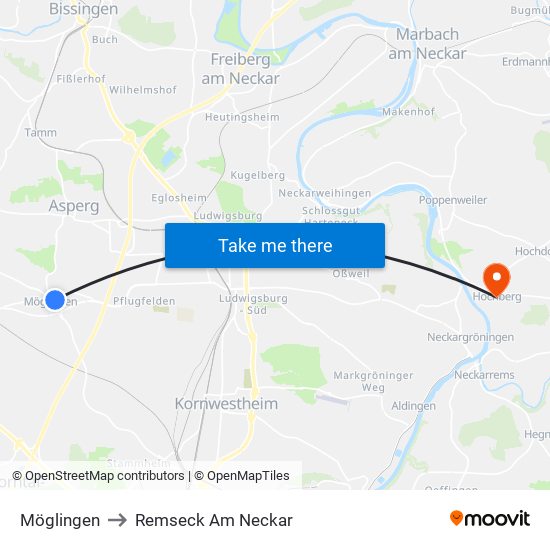 Möglingen to Remseck Am Neckar map