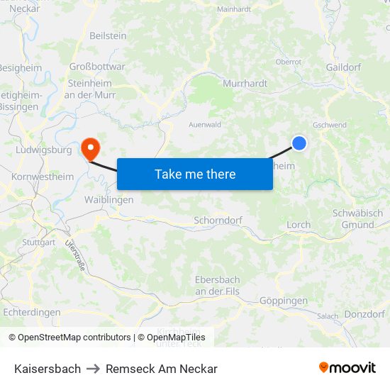 Kaisersbach to Remseck Am Neckar map