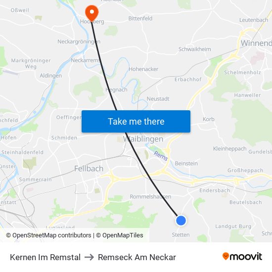 Kernen Im Remstal to Remseck Am Neckar map