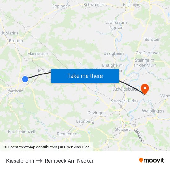 Kieselbronn to Remseck Am Neckar map