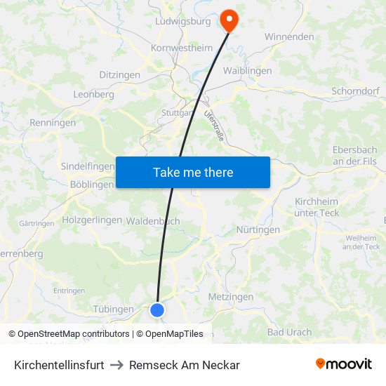 Kirchentellinsfurt to Remseck Am Neckar map