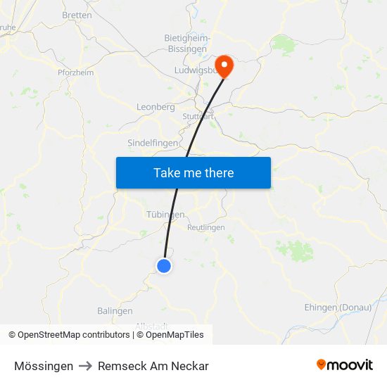 Mössingen to Remseck Am Neckar map