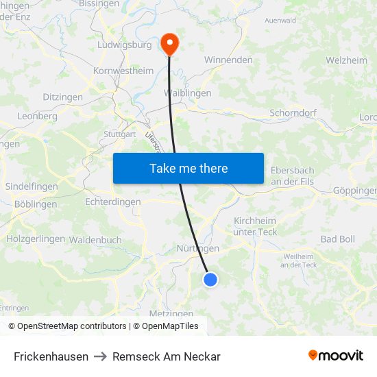 Frickenhausen to Remseck Am Neckar map
