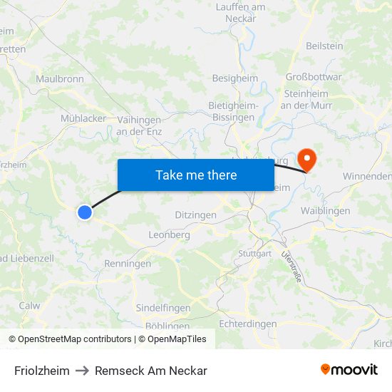 Friolzheim to Remseck Am Neckar map