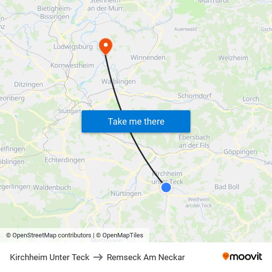 Kirchheim Unter Teck to Remseck Am Neckar map