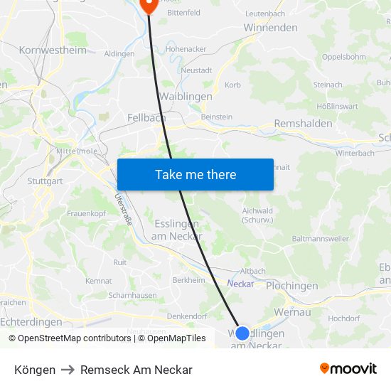 Köngen to Remseck Am Neckar map