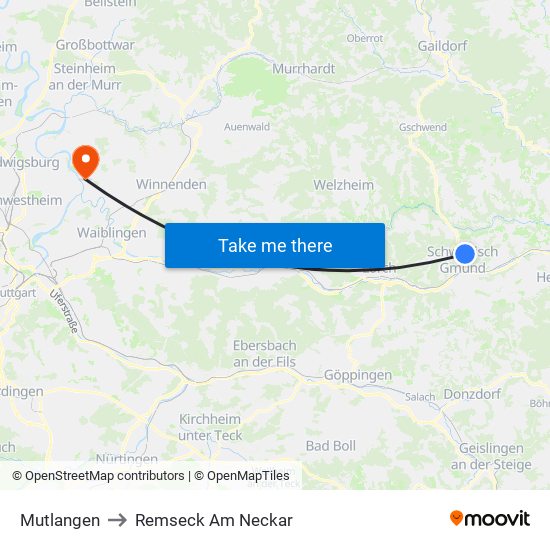 Mutlangen to Remseck Am Neckar map