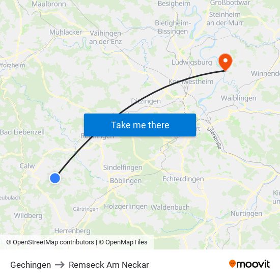 Gechingen to Remseck Am Neckar map