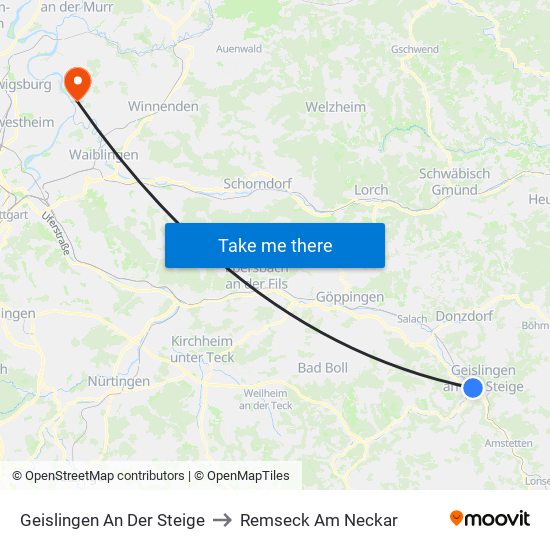 Geislingen An Der Steige to Remseck Am Neckar map