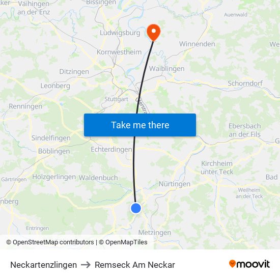 Neckartenzlingen to Remseck Am Neckar map