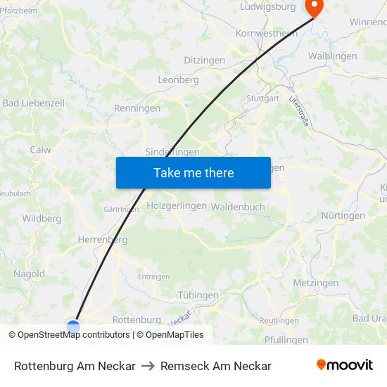 Rottenburg Am Neckar to Remseck Am Neckar map