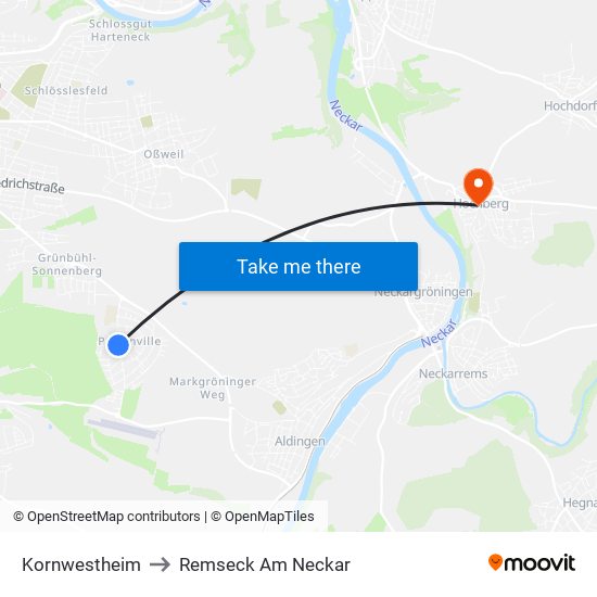 Kornwestheim to Remseck Am Neckar map