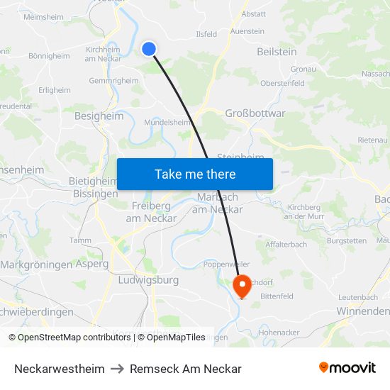 Neckarwestheim to Remseck Am Neckar map