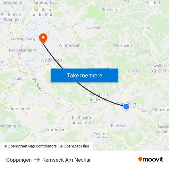 Göppingen to Remseck Am Neckar map