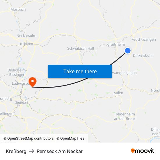 Kreßberg to Remseck Am Neckar map