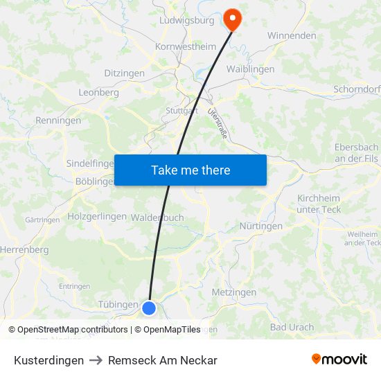 Kusterdingen to Remseck Am Neckar map