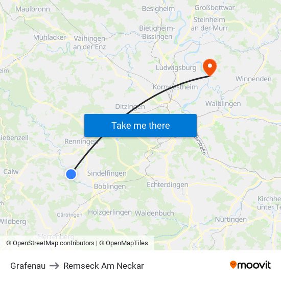 Grafenau to Remseck Am Neckar map