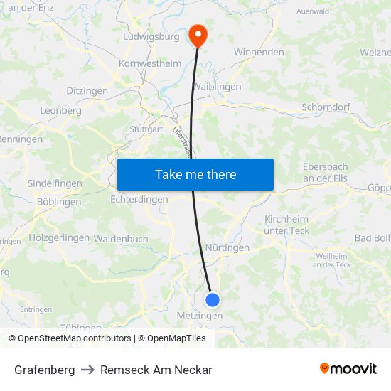 Grafenberg to Remseck Am Neckar map