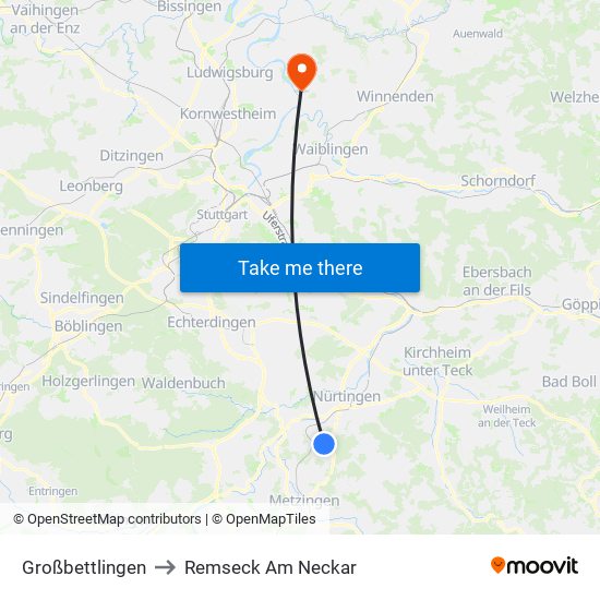 Großbettlingen to Remseck Am Neckar map