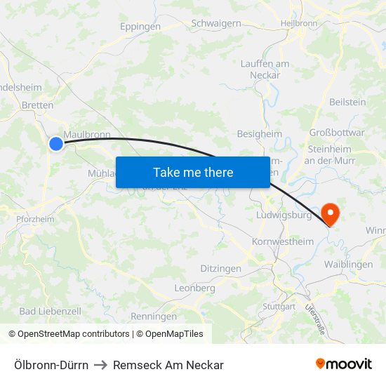 Ölbronn-Dürrn to Remseck Am Neckar map