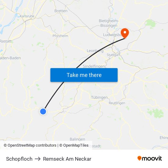 Schopfloch to Remseck Am Neckar map