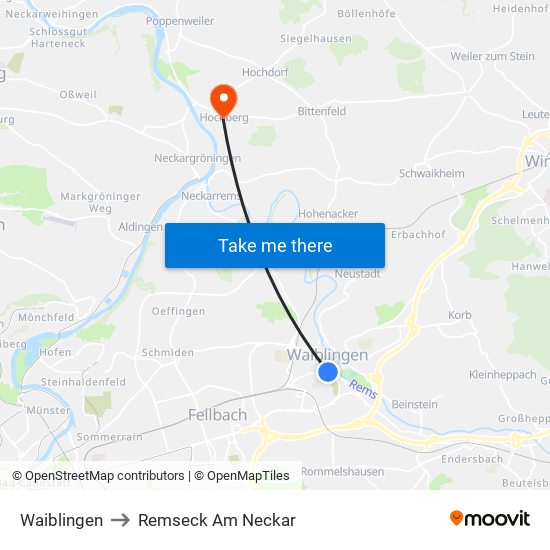 Waiblingen to Remseck Am Neckar map