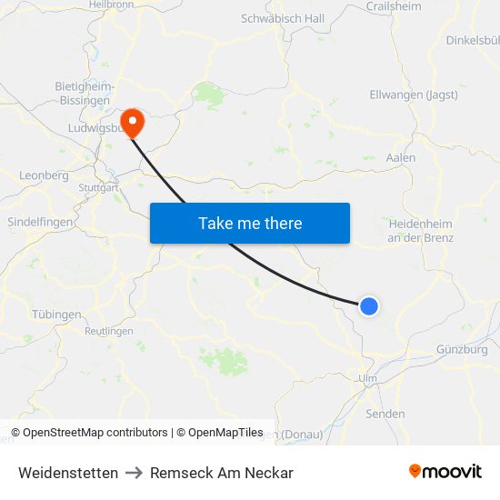 Weidenstetten to Remseck Am Neckar map