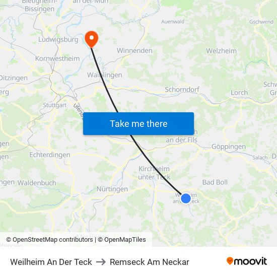 Weilheim An Der Teck to Remseck Am Neckar map