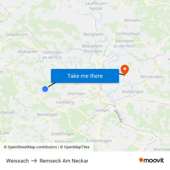 Weissach to Remseck Am Neckar map