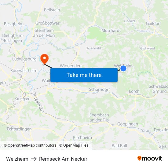 Welzheim to Remseck Am Neckar map