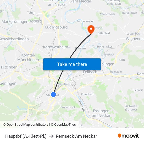 Hauptbf (A.-Klett-Pl.) to Remseck Am Neckar map