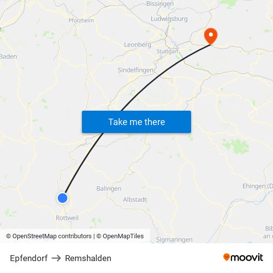 Epfendorf to Remshalden map