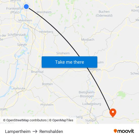 Lampertheim to Remshalden map