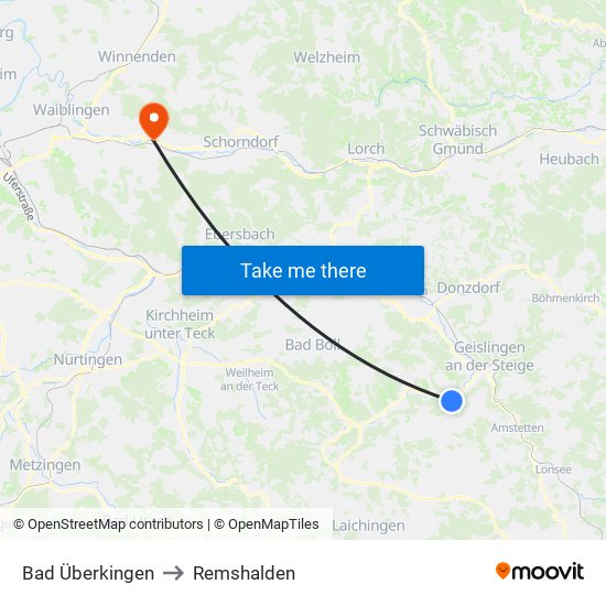 Bad Überkingen to Remshalden map