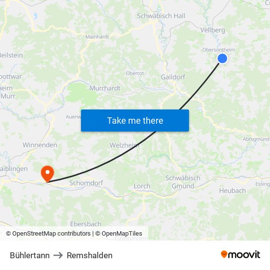 Bühlertann to Remshalden map