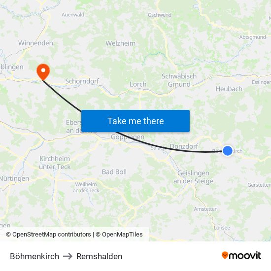 Böhmenkirch to Remshalden map