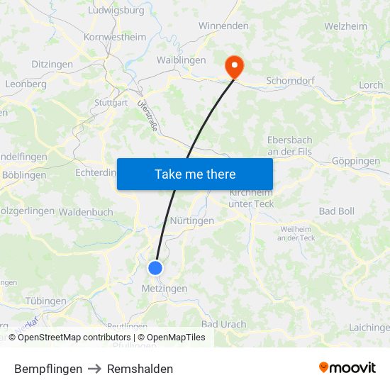 Bempflingen to Remshalden map