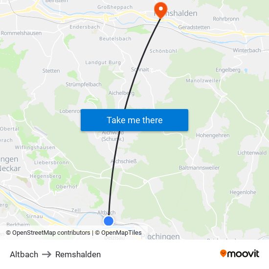 Altbach to Remshalden map