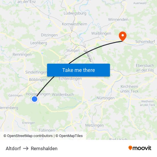 Altdorf to Remshalden map