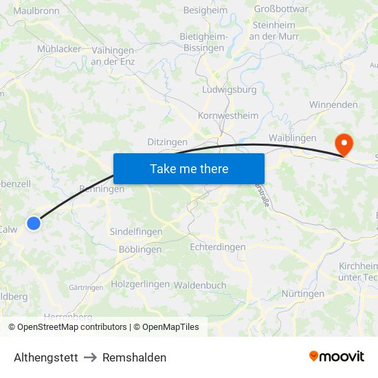 Althengstett to Remshalden map