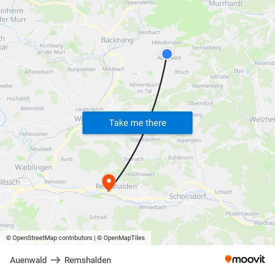 Auenwald to Remshalden map
