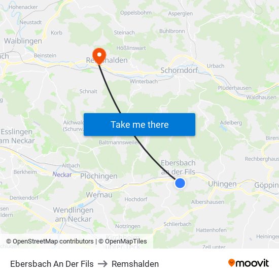 Ebersbach An Der Fils to Remshalden map