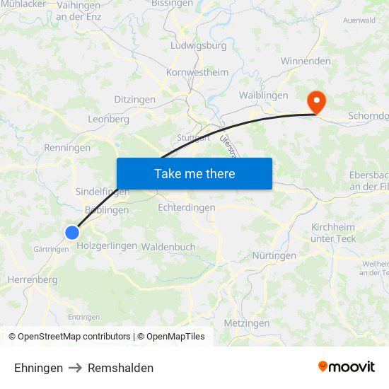 Ehningen to Remshalden map