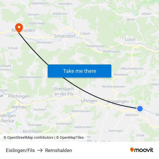 Eislingen/Fils to Remshalden map