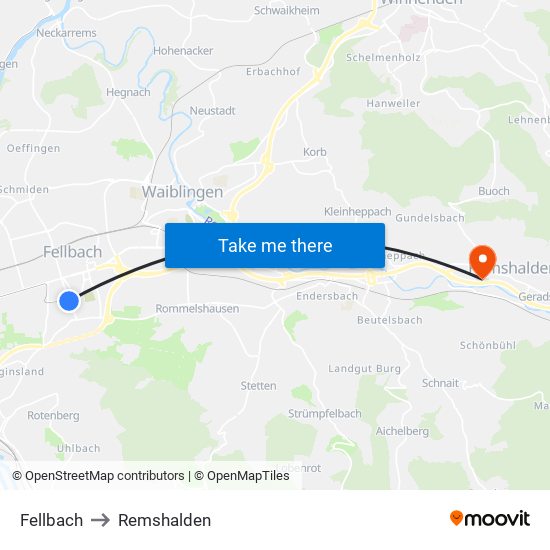 Fellbach to Remshalden map