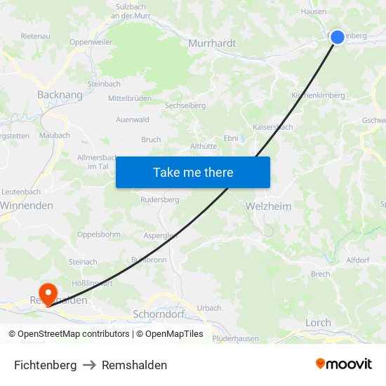 Fichtenberg to Remshalden map