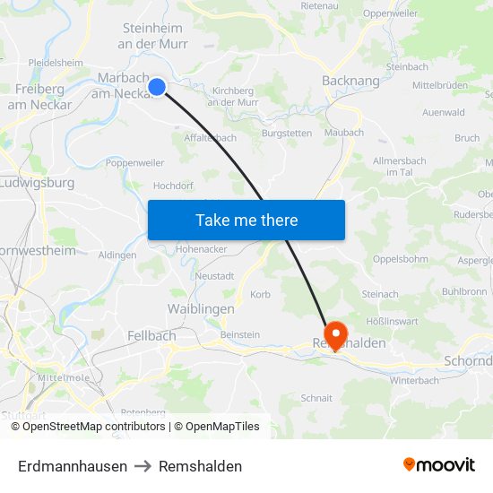 Erdmannhausen to Remshalden map
